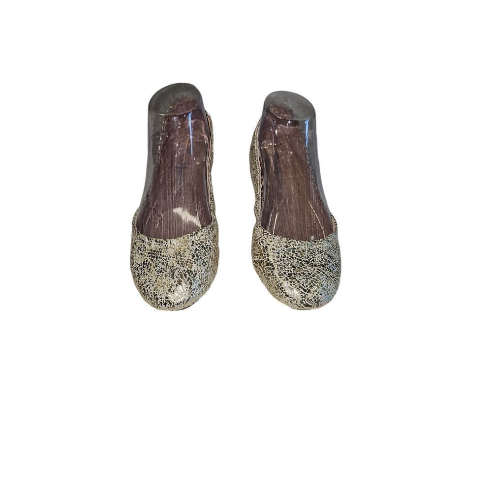 Imus Macabee Flats Women 37 Gold‎ Silver Crackle Metallic Ballet Slip On Shoes